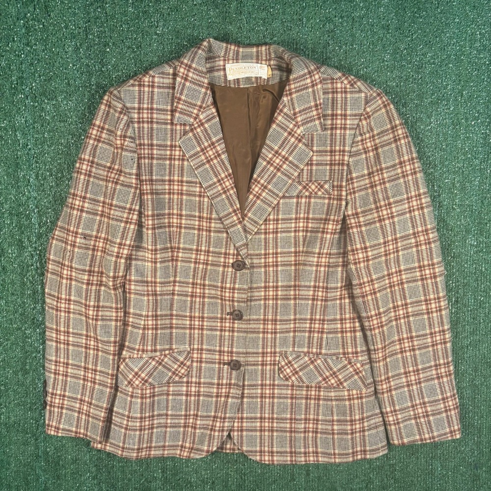 Pendleton Blazer Womens 14 Brown Red Plaid Vintage 60s Wool Fair Moth Holes